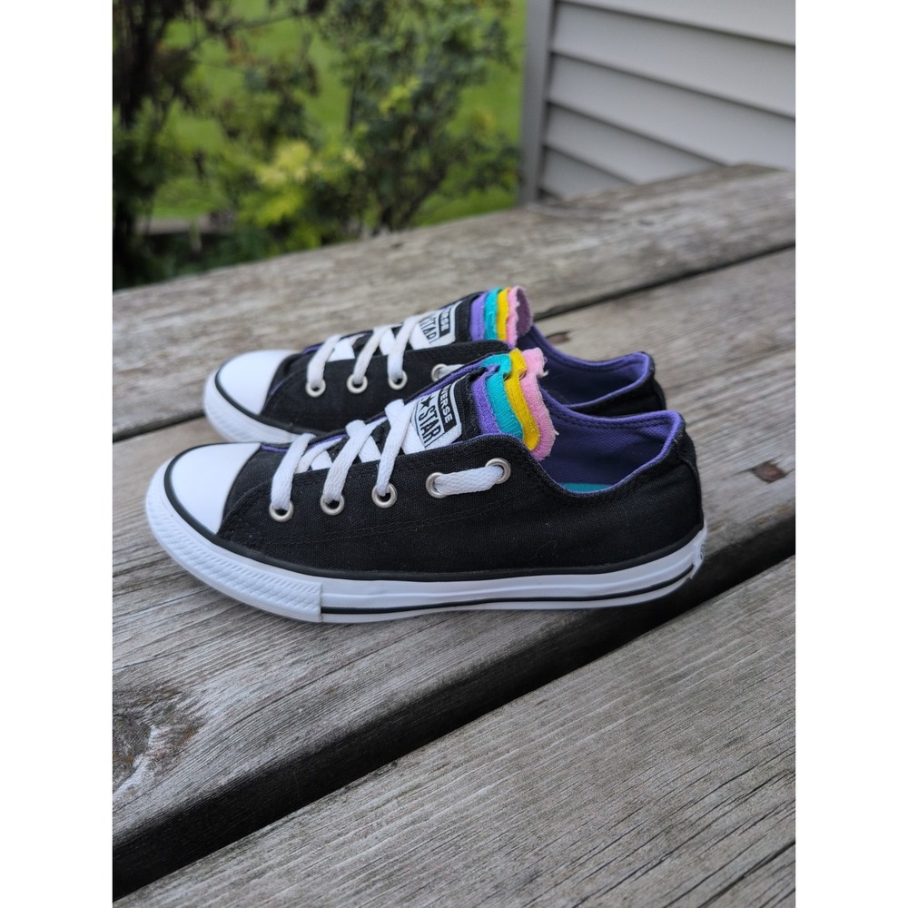 Youth Converse All Star Sz 2 Boys Black Multi Tongues  layers EU 33.5 Girls 3.5